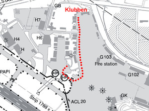 Taxikarta från klubben till tankanläggning.